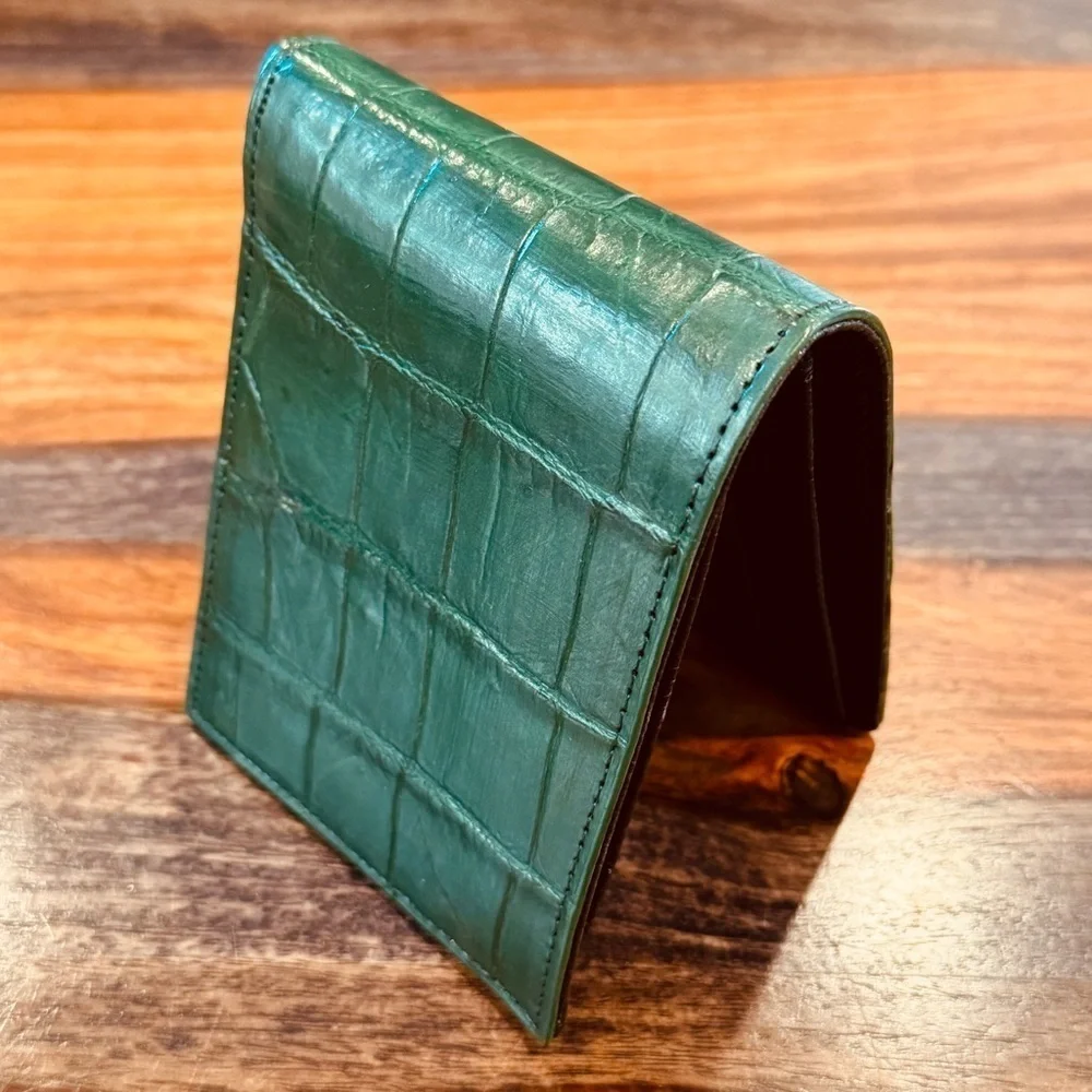 Genuine Croc Leather Wallet Dark Olive Color